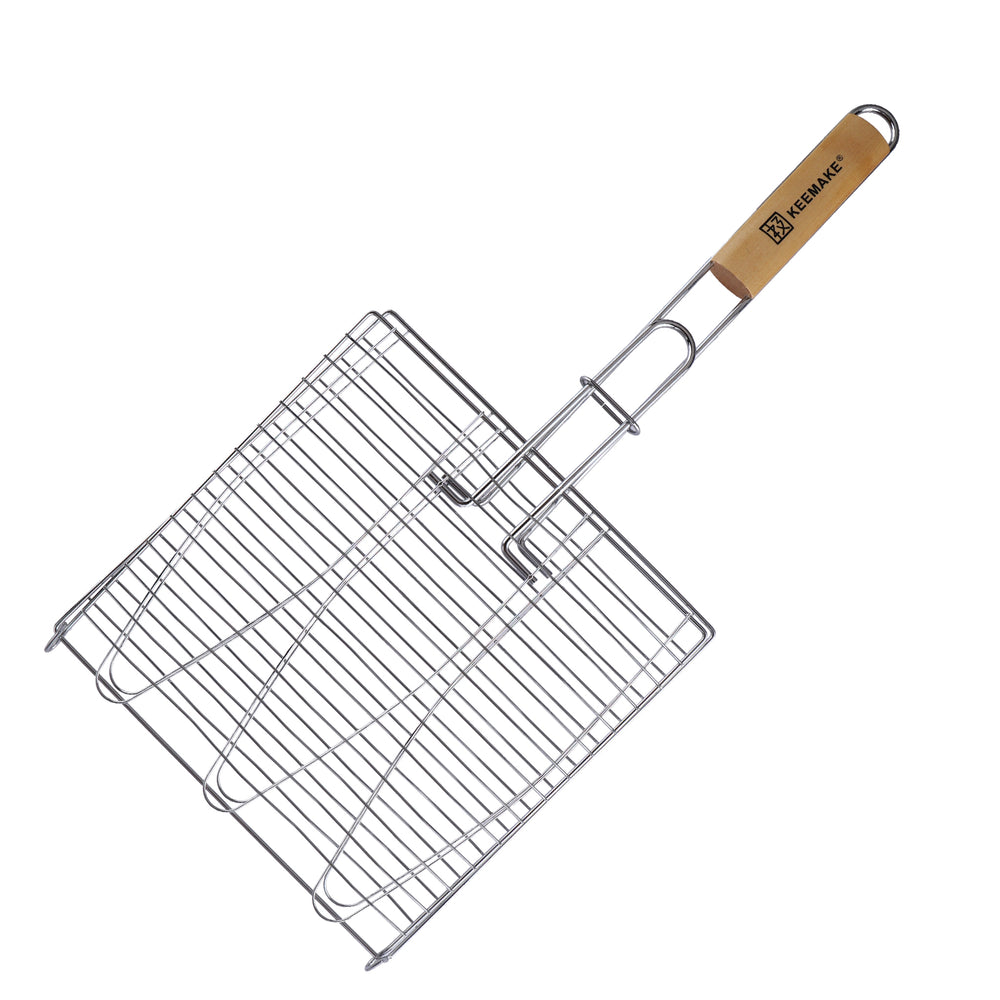 GL-058 fish grill with chrome plating and natural wood handle