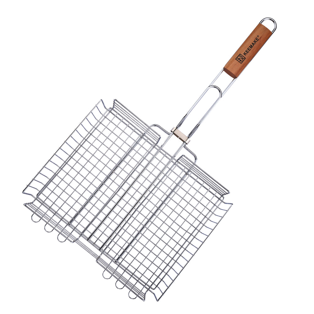 GL-049 meat grill with non-stick coating and natural wood handle