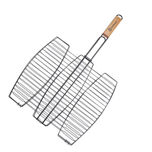 GL-057 3 in 1 fish grill with non-stick coating and natural wooden handle