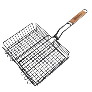 GL-060 meat grill with non-stick coating and natural wood handle